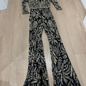 Sherri Hill Black Long Sleeve Dress with Intricate Detailing